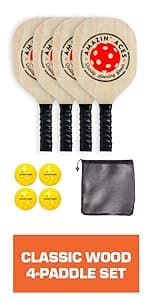 Amazin' Aces Pickleball Wood Paddles Set of 4 or 2 - Wood Pickleball Rackets for All Levels, Includes 4 Wooden Pickleball Paddles with Comfy Cushion Grip, 4 Pickleball Balls, and 1 Pickleball Bag