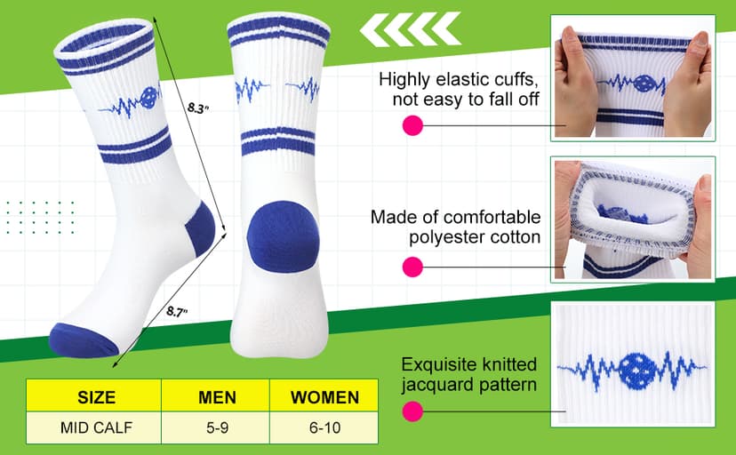 Cuffbow 8 Pairs Dink Ball Socks Performance Novelty Athletic Socks Sports Gift for Dink Ball Lovers Women Men