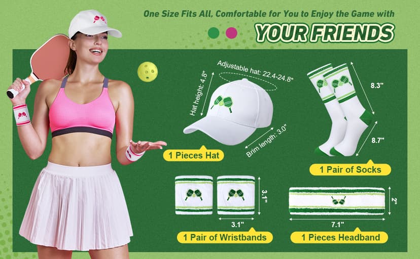 Panitay 4 Pack Funny Dink Ball Lover Gifts Dink Ball Hats Sports Wrist Head Sweatbands and Novelty Socks for Men Women