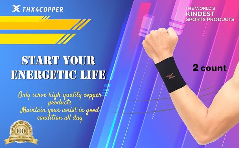 THX4COPPER Compression Wrist Sleeve - Copper Infused Wrist Support for Men &Women-Improve Circulation and Recovery(1 Pair)