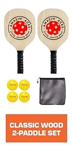 Amazin' Aces Pickleball Wood Paddles Set of 4 or 2 - Wood Pickleball Rackets for All Levels, Includes 4 Wooden Pickleball Paddles with Comfy Cushion Grip, 4 Pickleball Balls, and 1 Pickleball Bag
