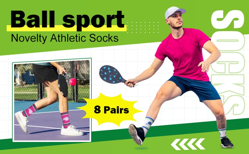 Cuffbow 8 Pairs Dink Ball Socks Performance Novelty Athletic Socks Sports Gift for Dink Ball Lovers Women Men