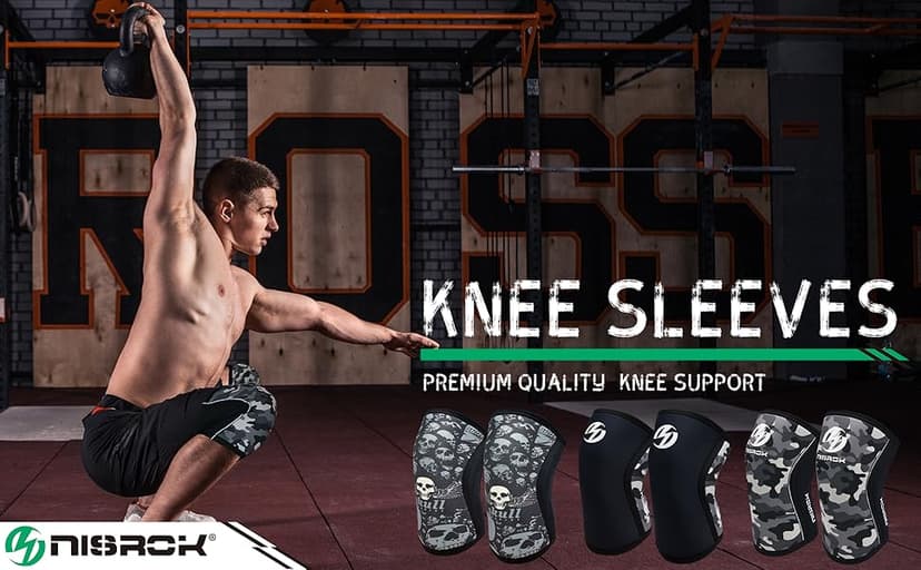 Knee Sleeves (1 Pair), 7mm Neoprene Compression Knee Braces, Great Support for Cross Training, Weightlifting, Powerlifting, Squats, Basketball and More