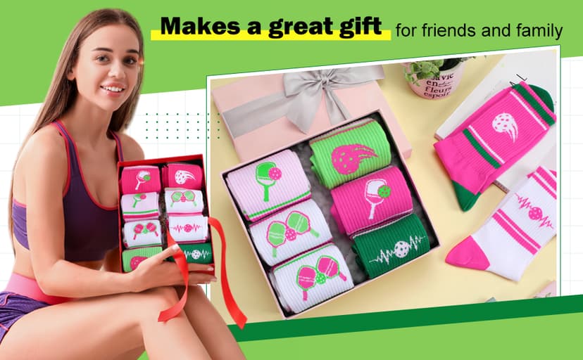 Cuffbow 8 Pairs Dink Ball Socks Performance Novelty Athletic Socks Sports Gift for Dink Ball Lovers Women Men