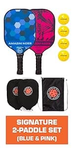 Amazin' Aces Pickleball Wood Paddles Set of 4 or 2 - Wood Pickleball Rackets for All Levels, Includes 4 Wooden Pickleball Paddles with Comfy Cushion Grip, 4 Pickleball Balls, and 1 Pickleball Bag