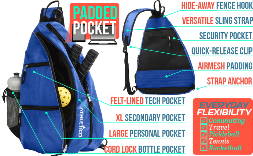 Athletico Sling Bag - Crossbody Backpack for Pickleball, Tennis, Racketball, and Travel for Men and Women