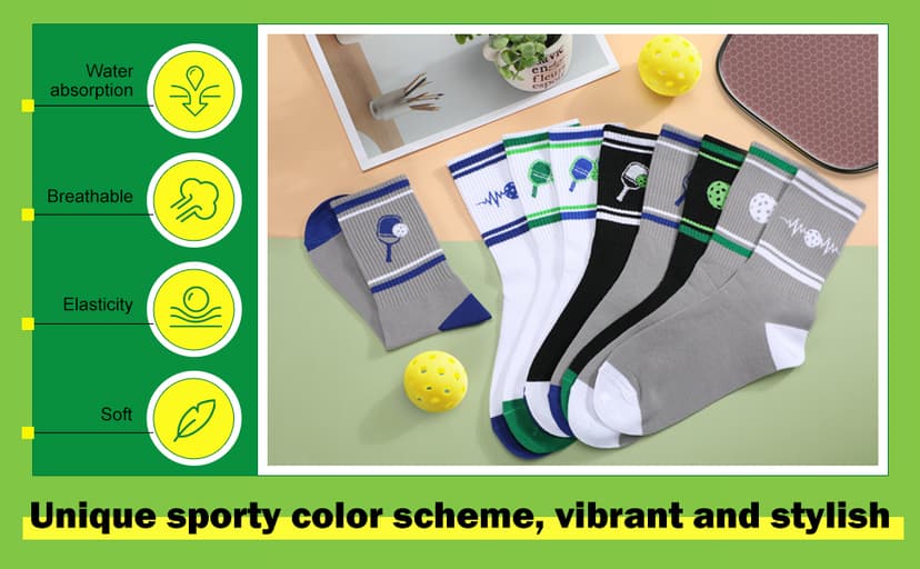 Cuffbow 8 Pairs Dink Ball Socks Performance Novelty Athletic Socks Sports Gift for Dink Ball Lovers Women Men