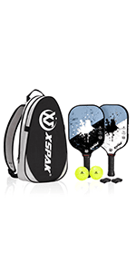 XS XSPAK Pickleball Paddles Sets, USAPA Graphite Face/Carbon Fiber and Polypropylene Honeycomb Core, Anti-Slip Sweat-Absorbing Soft Cushion Grip, Pickleball Set of 2 with 2-4 Balls and 1 Bag/Backpack