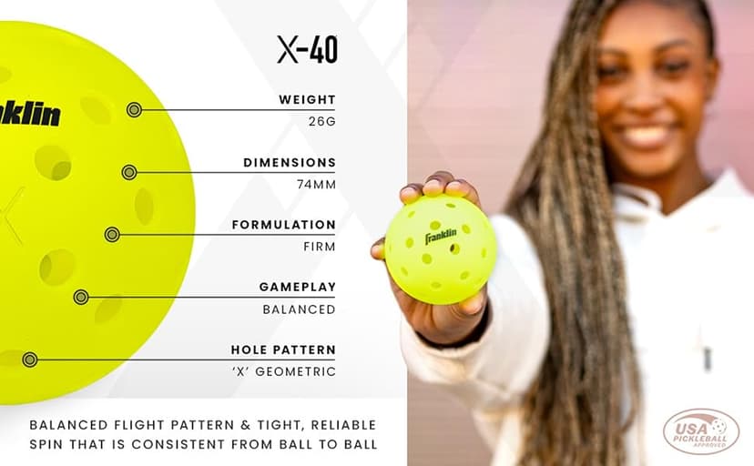 Franklin Sports X-40 Outdoor Pickleballs - Official Ball of USA Pickleball, APP Tour + Pickleball US Open - 3 Packs, 12 Packs, 36 Pickleball Buckets, 50, 100 + 400 Bulk Packs of Regulation Pickleballs