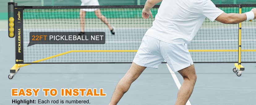 Pickleball Net with Wheels, Portable 2-in-1 Pickle Ball Net with Ball Collector,22FT Regulation Size & 11FT Half Court Size, Carry Bag, Steady Metal Frame for Outdoor Indoor Driveway