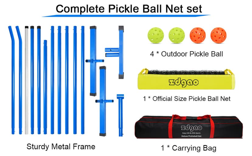 Zdgao Pickleball Net for Driveway with 22FT Regulation Size Pickleball Net, 4 Outdoor Pickleballs and Carry Bag, Weather Resistance Strong Steel Frame