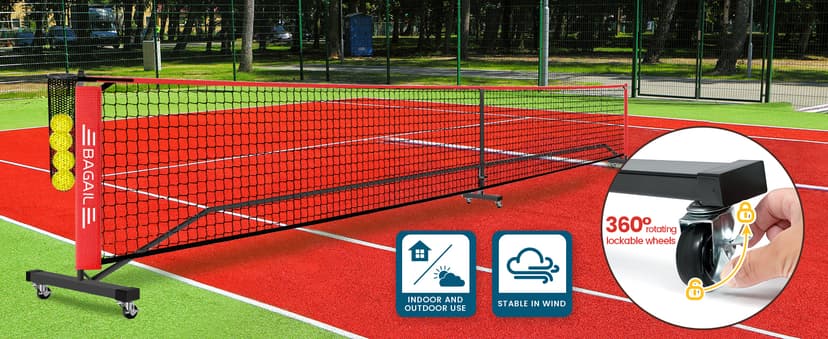 BAGAIL Portable Pickleball Net Set with Wheels, 22 FT Regulation Size & 11 FT Half Court Size 2-in-1 Pickle Ball Net with Ball Collector, Carry Bag, 4 Pickle Balls, Easy Setup for Outdoor Indoor