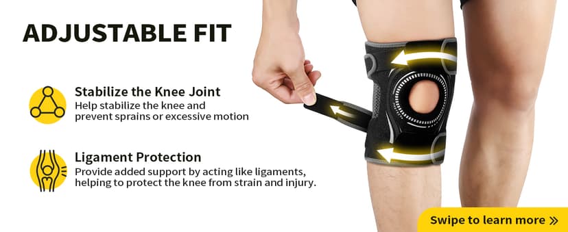 CAMBIVO Elite Motion Series Knee Brace for Women & Men with Side Stabilizers, Patella Knee Brace for Meniscus Tear, Knee Support for Knee Pain Relief, Running, Basketball, Workouts (Black, Large)