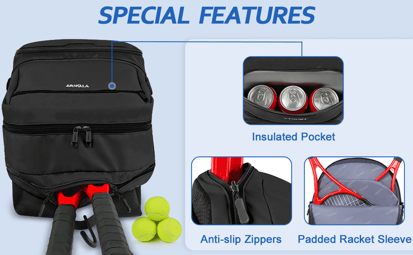 Ytonet Tennis Bag Tennis Backpack for Women Men 2 Rackets with Insulated Pocket Ventilated Shoe Compartment