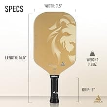 JOOLA Magnus CAS 14mm Pickleball Paddle - Gold Tyson McGuffin Lion Paddle - Edgeless Design & Short Handle - Lightweight Double Frame Carbon Fiber Core - Extra Long Length - Carbon Surface Adds Spin
