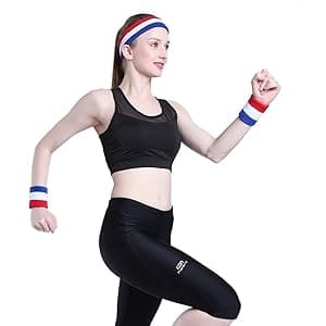 ONUPGO Sweatband Set Sports Headband Wristband Set Sweatbands Terry Cloth Wristband Wrist Sweatband Headbands Moisture Wicking Sweat Absorbing Head Band