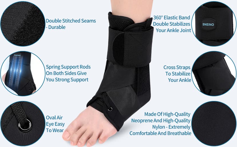 SNEINO Ankle Brace for Women & Men - Ankle Support Brace for Sprained Ankle, Ankle Stabilizer for Achilles, Tendon, Sprain, Injury Recovery, Lace up Ankle wrap for Running, Basketball, Volleyball (Large)