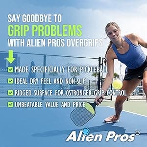 ALIEN PROS Pickleball Overgrip (4-Pack) with Ridges for Better Grip Control - Precut and Dry Feel Pickleball Grip Tape - Non-Slip Pickleball Paddle Grip Tape for High Performance