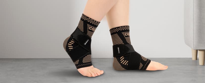 INDEEMAX Ankle Brace for Women & Men, Ankle Compression Sleeve Support Copper Infused Ankle Brace for Sprained Ankle, Plantar Fasciitis Sports, Achilles Tendonitis Pain Relief, Copper Black, M