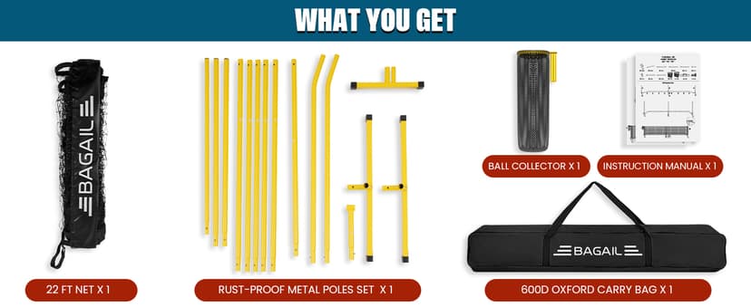 BAGAIL Portable Pickleball Net Set, 22 FT Regulation Size Pickle Ball Net with Ball Collector, Carry Bag, Easy Setup for Outdoor Indoor Driveway - Red