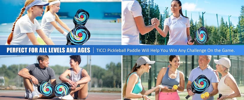 T TICCI Pickleball Paddles Set of 2, USAPA Approved Fiberglass Pickle Ball Paddles with 4 Pickleballs, Lightweight Rackets for Adults & Kids, Includes Carry Bag & Net Bag for Men, Women, Beginners,