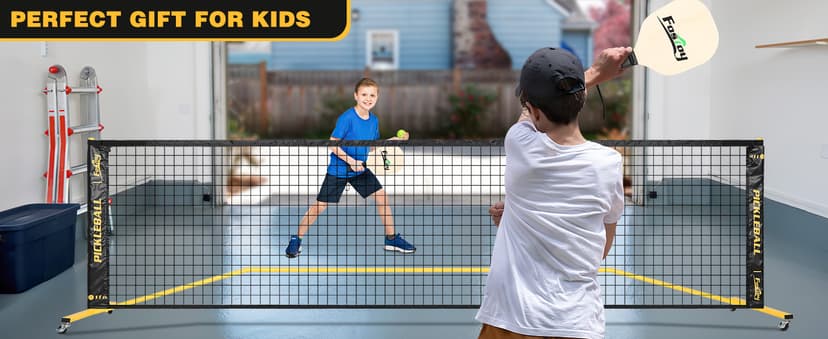 Portable Pickleball Net Set with Wheels, Regulation Size 22 FT & Half Court 11 FT, Steady Metal Frame Pickle Ball Net Set System with Carry Bag for Backyards, Driveways, and Garages