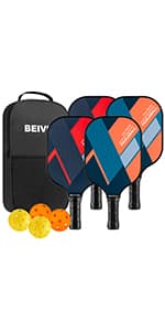 Pickleball Paddles Pickleball Set 7-ply Basswood Wooden Pickleball Rackets Set of 4 with 6 Balls and 1 Carry Bag, Pickleball Equipment for Beginner to Intermediate with Extra Edge Guard
