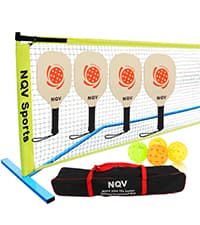 NQV Pickleball Set with Net-10FT Half Court Size Pickleball Net+Wood Pickleball Paddles+Pickle Balls+Ball Retrievers, Portable Outdoor Driveway Indoor for Adults Beginners