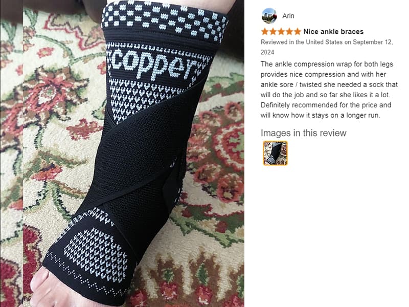 INDEEMAX Ankle Brace for Women & Men, Ankle Compression Sleeve Support Copper Infused Ankle Brace for Sprained Ankle, Plantar Fasciitis Sports, Achilles Tendonitis Pain Relief, Copper Black, M