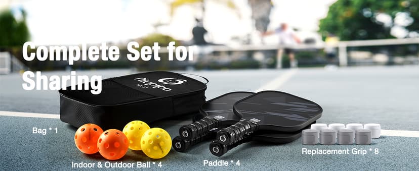 niupipo Pickleball Paddles Set of 2/4, USAPA Approved Lightweight Pickleball Rackets, Durable Fiberglass Surface with Polypropylene Honeycomb Core, Cushion Grip and Carry Bag