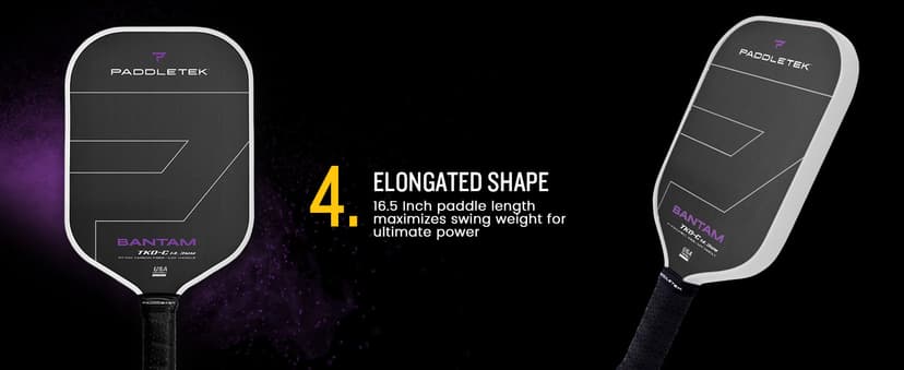 Paddletek Bantam TKO-C 14.3mm Pickleball Paddles with Polymer Honeycomb Core - Unidirectional Carbon Fiber – Torsional Weighting & High Tack Performance Grip - USAPA Approved - 5.25 Inch Handle