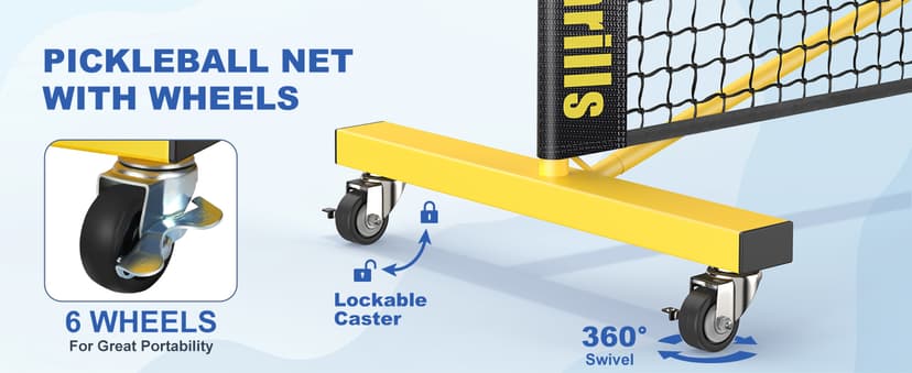 Pickleball Net Set, Portable Pickleball Set w/Wheels, 11ft & 22ft Regulation Size Pickel Ball Net, Set of 4 Balls and Paddles, Heavy Duty Frame for Backyard Driveway Outdoor