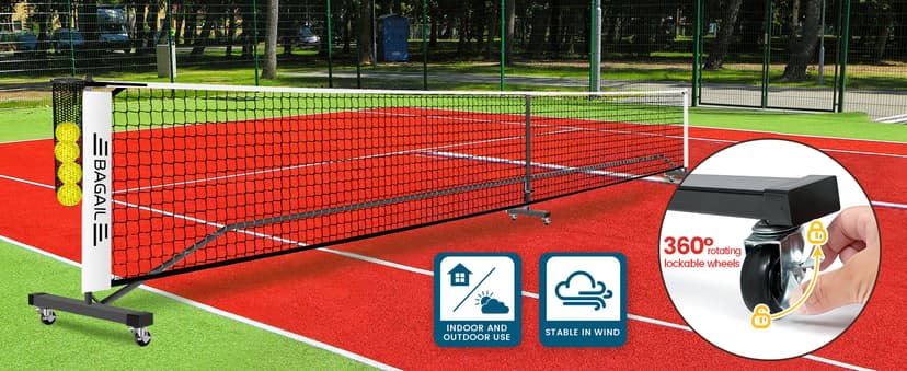 BAGAIL Portable Pickleball Net Set with Wheels, 22 FT Regulation Size & 11 FT Half Court Size 2-in-1 Pickle Ball Net with Ball Collector, Carry Bag, 4 Pickle Balls, Easy Setup for Outdoor Indoor