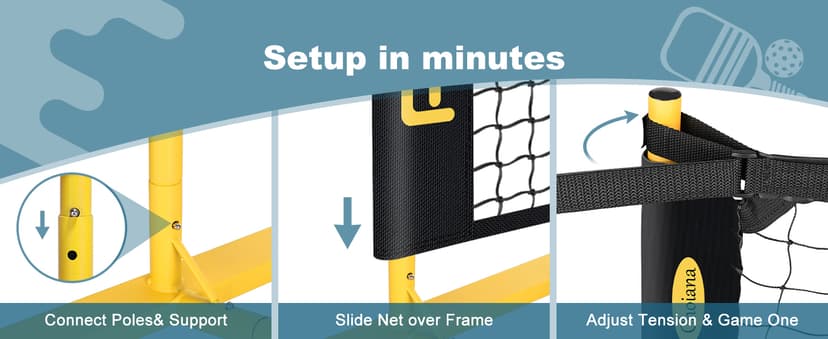 Pickleball Net Set, Portable Pickleball Set w/Wheels, 11ft & 22ft Regulation Size Pickel Ball Net, Set of 4 Balls and Paddles, Heavy Duty Frame for Backyard Driveway Outdoor