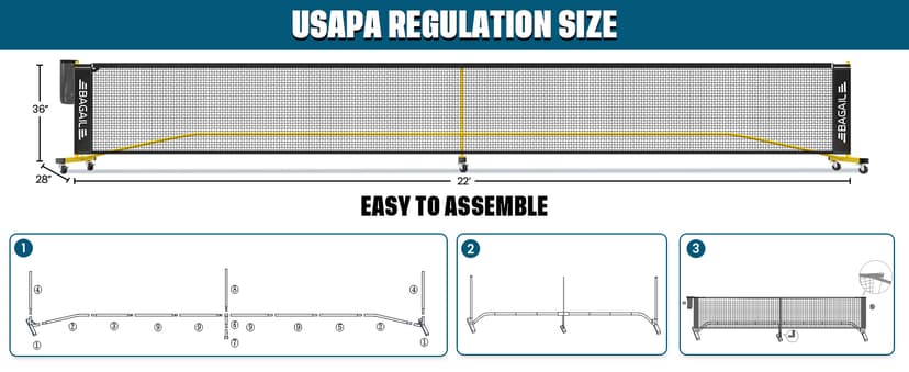 BAGAIL Portable Pickleball Net Set, 22 FT Regulation Size Pickle Ball Net with Ball Collector, Carry Bag, Easy Setup for Outdoor Indoor Driveway - Red