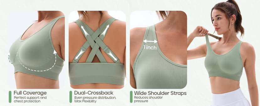 FITTIN Padded Sports Bras for Women: Support Strappy Adjustable Straps Cross Back Sport Bra Pack for Workout Yoga Running Gym