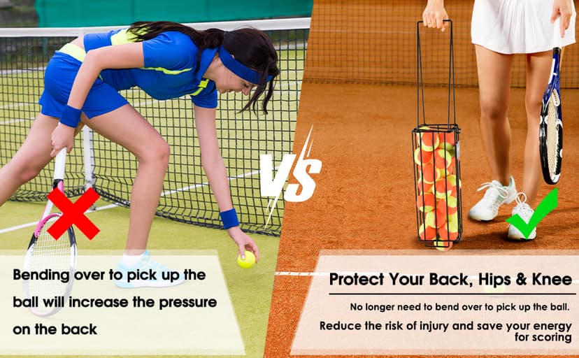 Portable Pickleball & Tennis Ball Collector - Pickleball Retriever Basket Carrier Gatherer Picker Hopper Container for Picking and Storage Training Tool for Ball