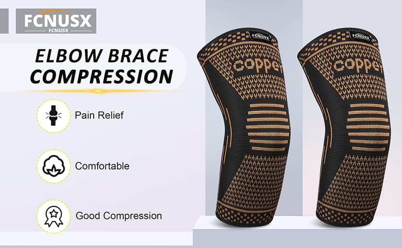 Copper Elbow Brace Compression Sleeves for Pain Relief Men Women, Arm Support Forearm Pads Braces for Tendonitis,Tennis, Golfers, Arthritis, Weight lifting