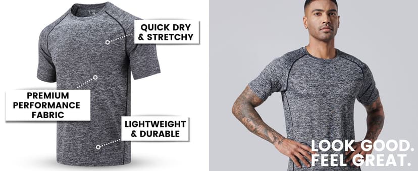 5 Pack Men’s Active Quick Dry Crew Neck T Shirts | Athletic Running Gym Workout Short Sleeve Tee Tops Bulk