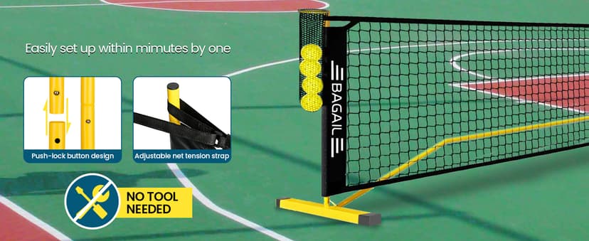 BAGAIL Portable Pickleball Net Set, 22 FT Regulation Size Pickle Ball Net with Ball Collector, Carry Bag, Easy Setup for Outdoor Indoor Driveway - Red