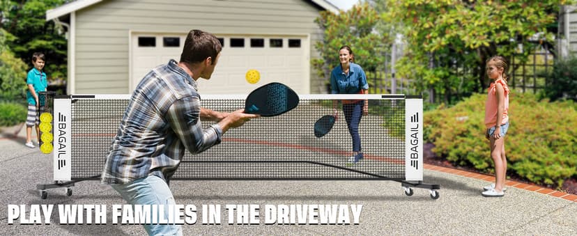 BAGAIL Portable Pickleball Net Set with Wheels, 22 FT Regulation Size & 11 FT Half Court Size 2-in-1 Pickle Ball Net with Ball Collector, Carry Bag, 4 Pickle Balls, Easy Setup for Outdoor Indoor