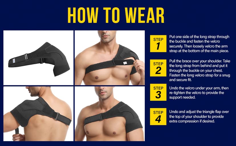 Suptrust Shoulder Brace for Men and Women: Adjustable Shoulder Wrap for Pain Relief, AC Joint, Torn Rotator Cuff, Injuries, Tendonitis - One Size Regular/Dark Black