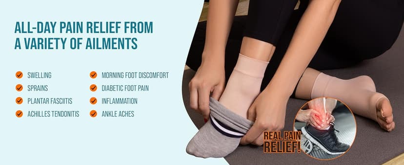 KEMFORD Ankle Compression Sleeve - Plantar Fasciitis Braces - Open Toe Compression Socks for Swelling, Sprain, Neuropathy, Foot Arch Support for Men and Women - 15-20mmhg, XL, Beige