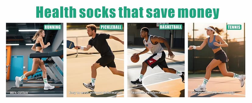 Newluck Pickleball Socks Sport,Running,Calf,Compression,Apparel,Performance Cushione,Breathable,Crew Sock for Men Women(3Pairs)