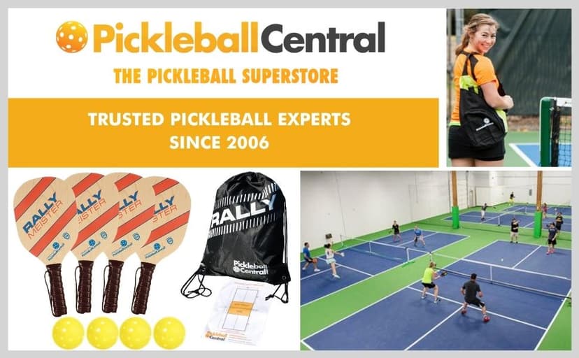 Rally Meister Beginner Wood Pickleball Paddle Set for 4 Players (4 Paddles + 4 Outdoor Pickleballs + Drawstring Bag + Rules/Strategy Guide)