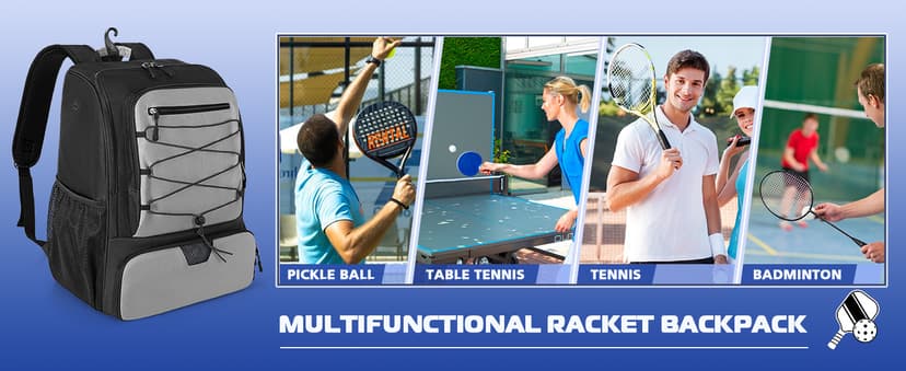 Pickleball Bag for 4 Paddles with Shoe Compartment, Pickleball Backpack with Fence Hook for Pickleball Accessories