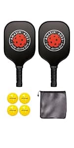Amazin' Aces Graphite Pickleball Paddles Set - Single, 2 or 4 Paddles, Honeycomb Polymer Core with Comfy Cushion Grip - Varying Accessories Including Pickleballs, Pickleball Bag & Paddle Cover
