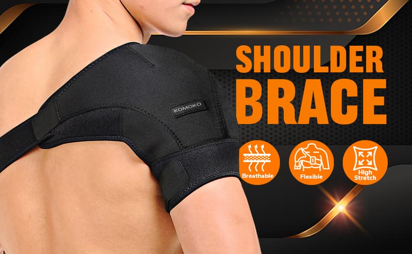 Komoko Shoulder Brace, Rotator Cuff Support Brace and Arm Sling for Pain Relief, Shoulder Compression Sleeve for Preventing Strains and Dislocation, Adjustable Fits Left and Right Arm, Men & Women