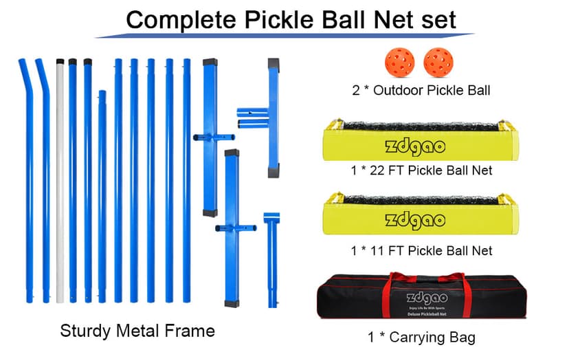 Zdgao Portable Pickleball Net for Driveway, 22 FT Regulation Size & 11 FT Half Court Size Pickle Ball Net with Pickleballs and Carry Bag, 2 in 1 Pickle Ball Net Set for Backyard