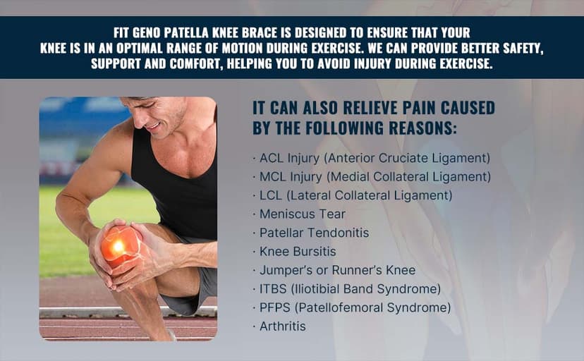 Fit Geno Patella Knee Brace for Women and Men, Patellar Tendon Support Strap with Side Stabilizers, Knee Band with Patella Gel Pads for Meniscus Tear Arthritis Pain Injury Running